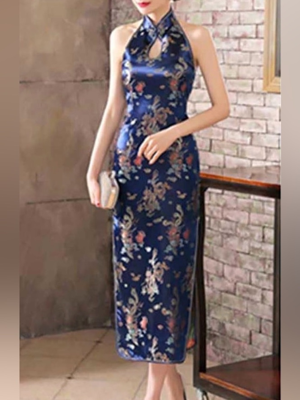Women's Halterneck Sleeveless Chinese Cheongsam Mandarin Collar Side Split Sz S